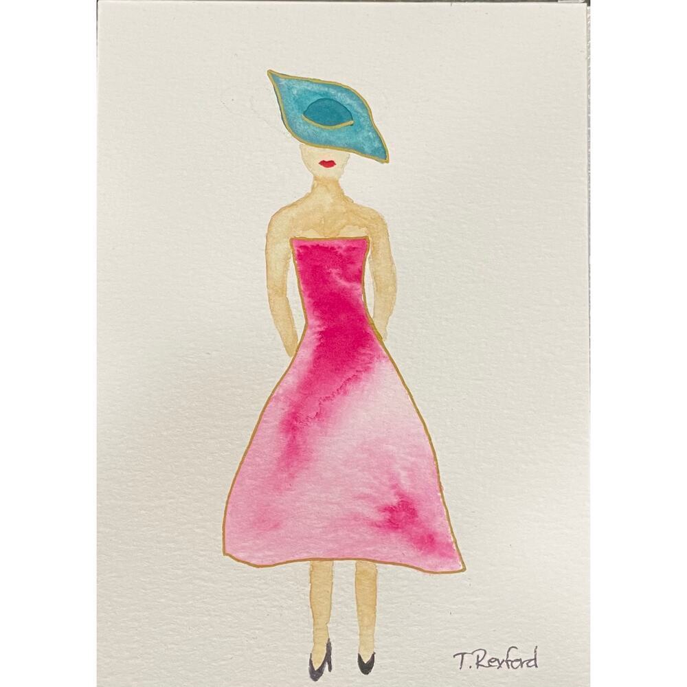 Hand painted watercolor original painting fashion dress 5x7